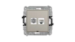 MINI Mechanizm gniazda antenowego poj. typu F (SAT) + gniazda komp. poj. 1xRJ45, kat. 6, 8-stykowy, bez opisu taupe 60MGFKBO-3