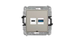 MINI Mechanizm ładowarki USB podwójnej USB C + USB A, 20W max., bez pola opisowego taupe 60MCUSBBO-8