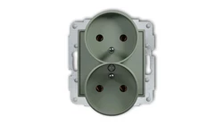 MINI Mechanizm gniazda podwójnego do ramki z uziemieniem 2x(2P+Z) (bez przesłon torów prądowych) szałwiowy 61MGPR-2z