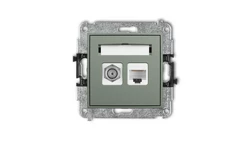 MINI Mechanizm gniazda antenowego poj. typu F (SAT) + gniazda komp. poj. 1xRJ45, kat. 6, 8-stykowy szałwiowy 61MGFK-3