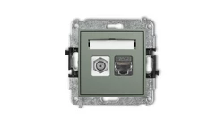 MINI Mechanizm gniazda antenowego poj. typu F (SAT) + gniazda komp. poj. 1xRJ45, kat. 6 ekranowany, 8-stykowy szałwiowy 61MGFK-5