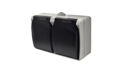 Gniazdo podwójne z uziemieniem natynkowe z klapką dymną Aqua Plus IP54 szaro grafitowe/ 40119