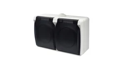 Gniazdo podwójne z uziemieniem natynkowe z klapką dymną Aqua Plus IP54 białe / 40117