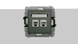 ICON Mechanizm gniazda telefonicznego 1xRJ11 + komputerowego poj. 1xRJ45, kat. 5e, 8-stykowy, beznarzędziowe szałwiowy 61IGTK