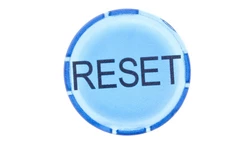 Soczewka przycisku 22mm płaska niebieska z opisem RESET M22-XDL-B-GB14 218336
