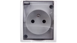 Simon Aquarius Gniazdo hermetyczne pojedyncze z/u IP54 z przesłoną torów i klapką dymną białe AQGZ1z/11a