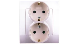 KARO Gniazdo podwójne z/u Schuko z przesłonami ecru perłowy GP-2SSP/42