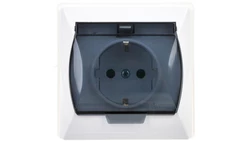 AKCENT Gniazdo bryzgoszczelne z/u Schuko IP44 z przesłonami klapka przezroczysta białe GPH-1ASP/00/d
